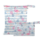 Moudou Flamingo wet dry bag big open showing separate wet and dry compartments for organized travel.