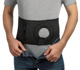 Movibrace abdominal ostomy belt with adjustable opening supports a secure pouch placement
