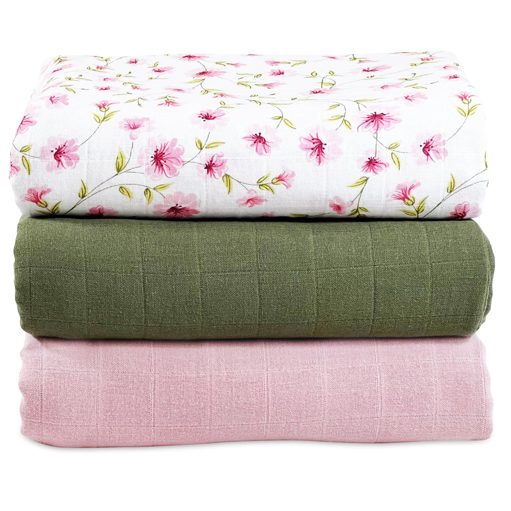 Mozah Organic Muslin Swaddle Blanket pink pack, breathable fabric for newborn comfort.