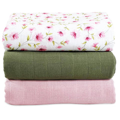 Mozah Organic Muslin Swaddle Blanket pink pack, breathable fabric for newborn comfort.