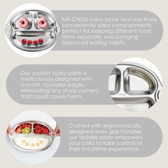 MR. CHOU divided compartments plate helps balance meals and prevent mixing flavors.