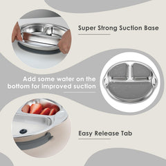 MR. CHOU stainless steel baby plate offers durable, safe everyday use.