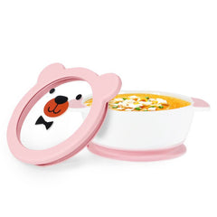 MR. CHOU suction bowl base on a smooth highchair tray for mess-free meals.