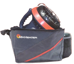 Mr. Heater Little Buddy carry bag open to reveal organized interior pockets.