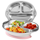 Mrs. Chou divided stainless steel baby suction plate in pink, perfect for separate meal portions.