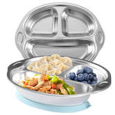 Mrs. Chou stainless steel kids plates with suction base for mess-free meals.