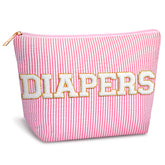 MSJGA diaper pouch with chenille patch keeps essentials at hand during changes.