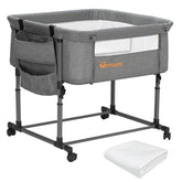 MTWML Twin Bassinet side-by-side setup for twins beside the main bed