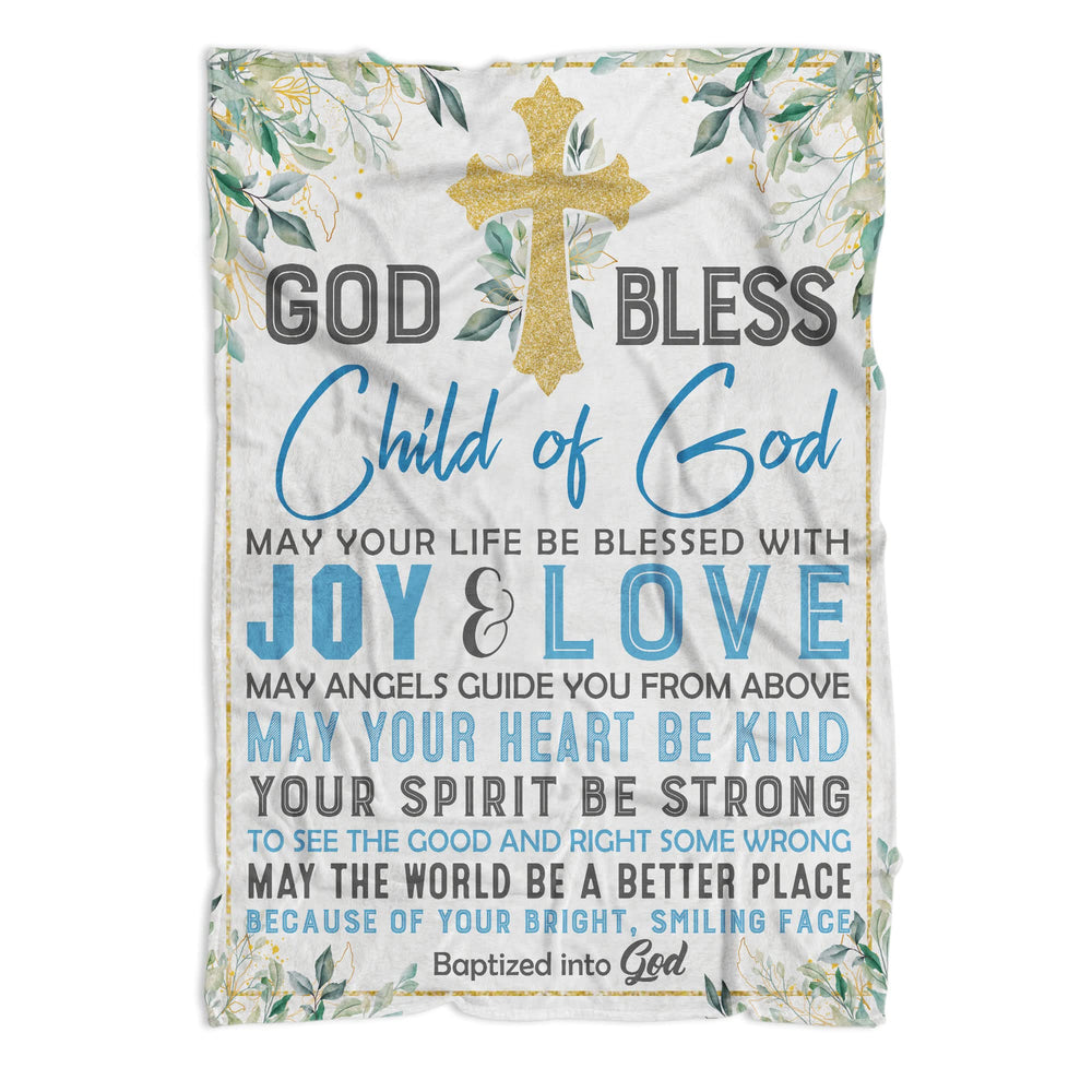 MUCHNEE Baptism Blanket for Boys in blue on crib, soft and vibrant.