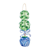 Mud Pie Topiary Door Hanger front view shows hand-painted elegance for welcoming entryways.