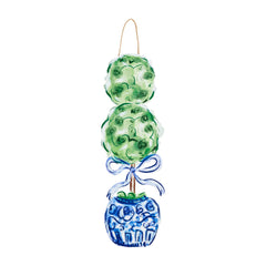 Mud Pie Topiary Door Hanger front view shows hand-painted elegance for welcoming entryways.