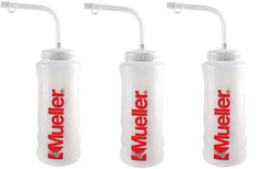 Mueller quart bottle with straw in natural color and red letters for on-the-go hydration