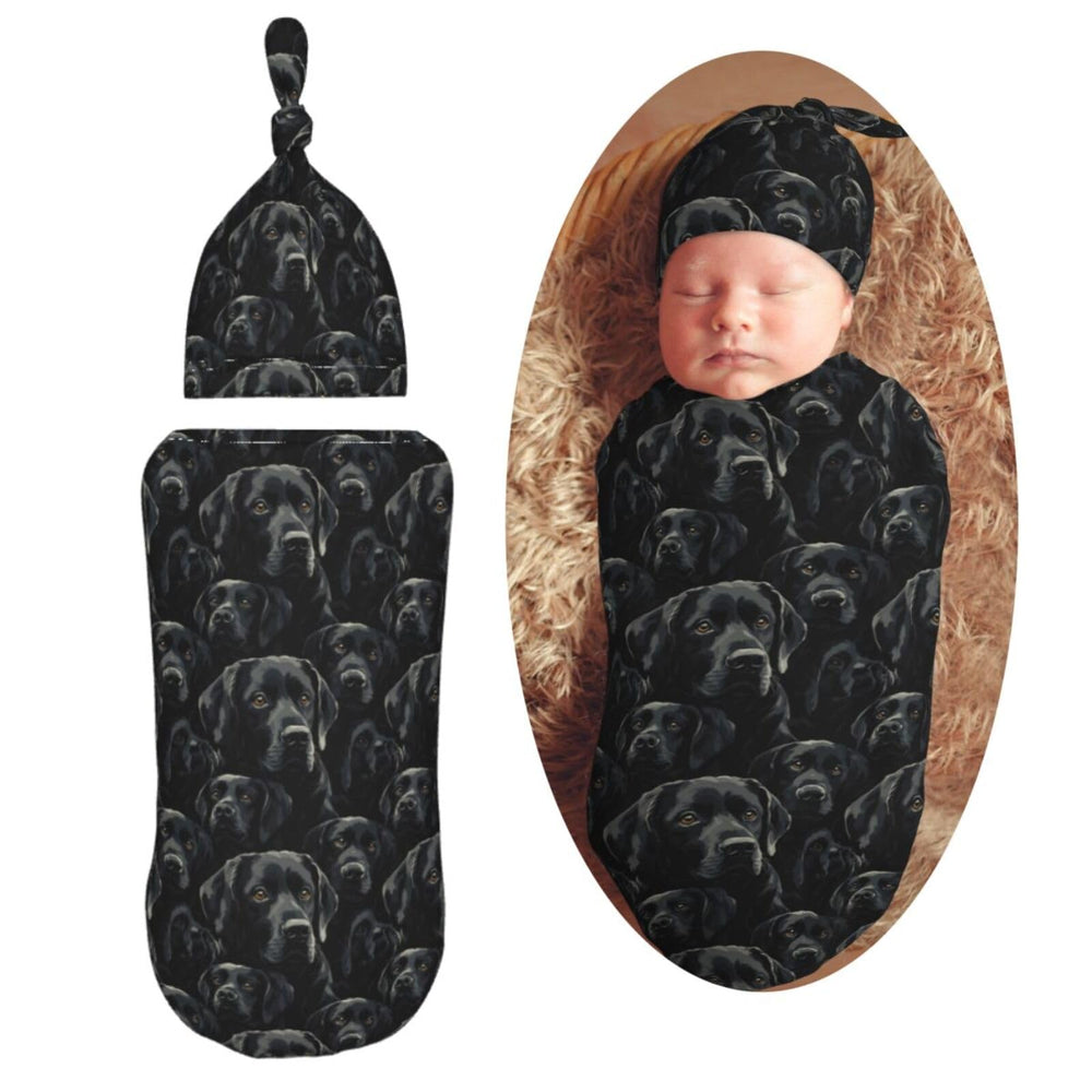 Muishi black-labrador swaddle blanket flatlay showing cozy fabric for newborns