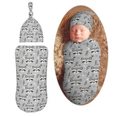 Muishi cute raccoon doodle gray swaddle blanket for newborns, soft and cozy.