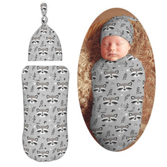 Muishi cute raccoon doodle gray swaddle blanket for newborns, soft and cozy.