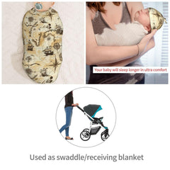 Muishi infant cocoon swaddle demonstrates secure womb-like wrap.