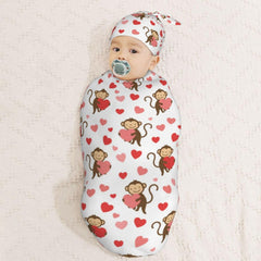 Muishi Monkey Love Heart two-piece set offers versatile swaddle and wear options.