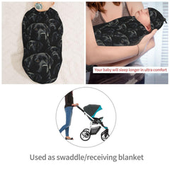 Muishi newborn swaddle in use illustration showing safe, cozy wrap