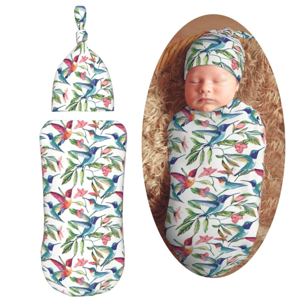 Muishi Spring Hummingbirds swaddle blanket in soft polyester for cozy newborn comfort