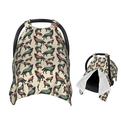 Muishi Wolf Mountain car seat canopy shields sun and wind for newborn comfort.