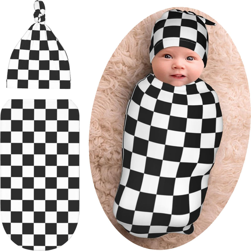 Muitanerkd black white checkered swaddle blanket, promotes gentle self-soothing for newborns.