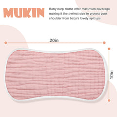 MUKIN burp cloths sized 20x10 inches provide broad coverage during feeds.