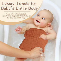 MUKIN soft muslin cotton washcloths feel airy and comfortable against delicate cheeks.