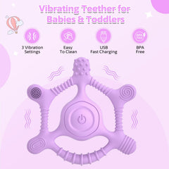 Mukoiber vibrating teether USB charging feature keeps it ready for use.