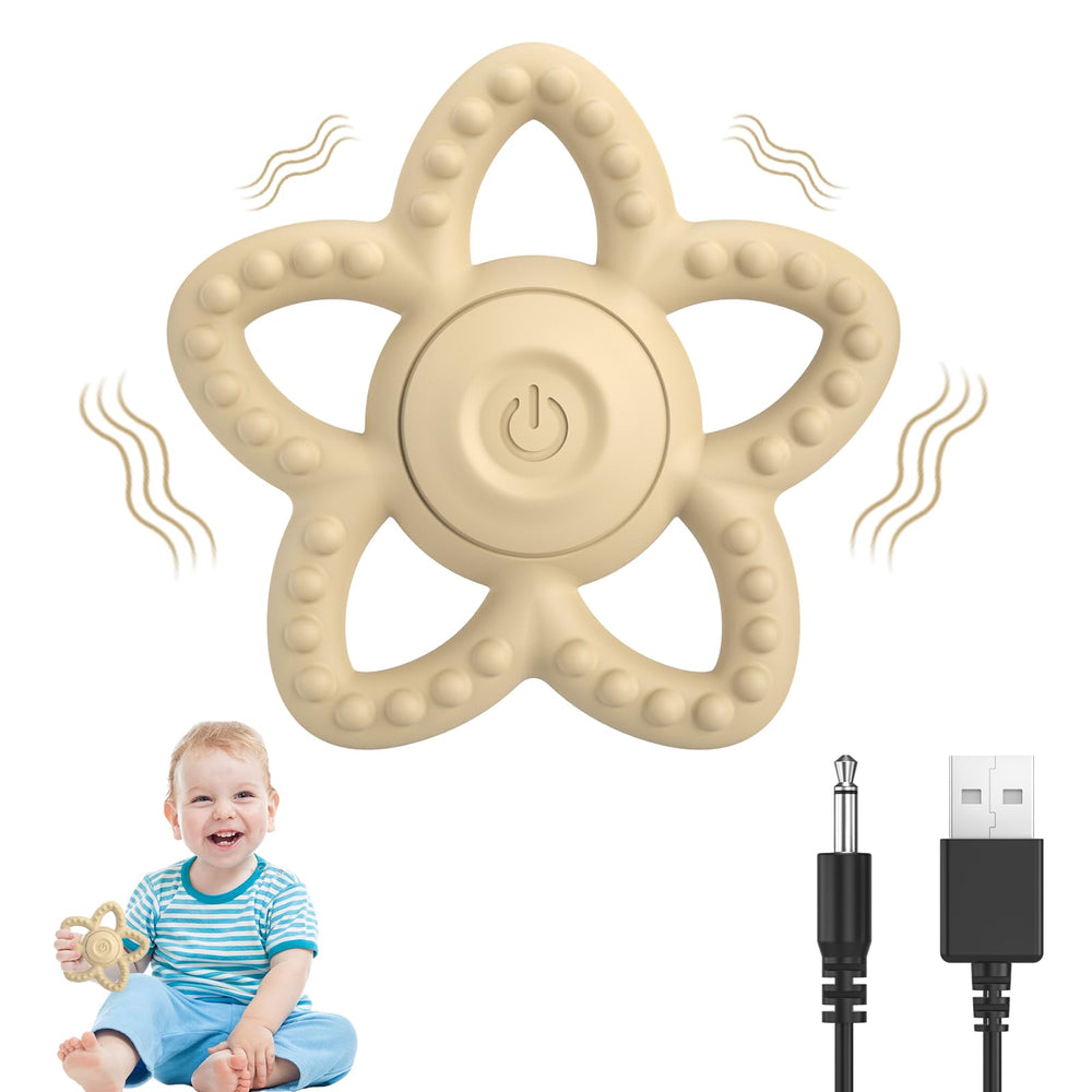 Mukoiber vibrating sensory chew toy beige product—calms teething and fosters focus