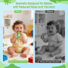 Mukoiber vibrating teether in green color for sensory play.
