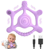 Mukoiber vibrating teether purple baby teether offers gentle vibration for soothing gums.
