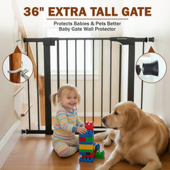 Mumeasy dog gate with pressure mount shows tool-free setup for quick room transitions.