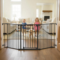 Mumeasy 80-inch gate extended to fit wide doorways, ideal for separating kids and pets.