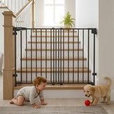 Mumeasy gate with drill-system install on stairs for secure baseboard mounting.
