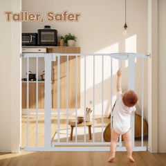 Mumeasy pressure-mounted gate installation showing tool-free setup