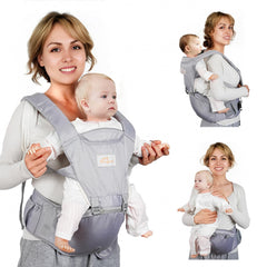 Mumgaroo baby carrier with front hip seat showing ergonomic support for baby