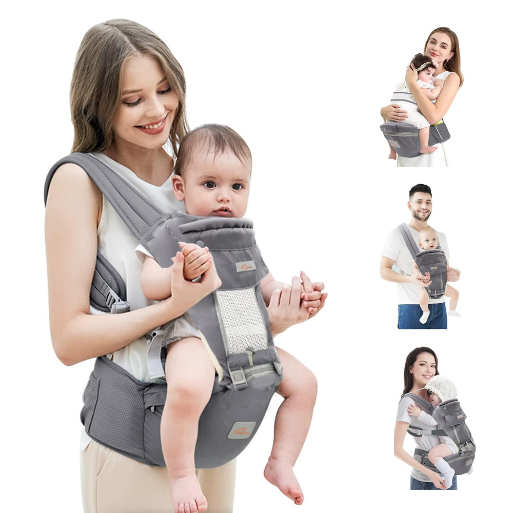 Mumgaroo baby carrier hip-seat in use for versatile newborn-to-toddler transport.