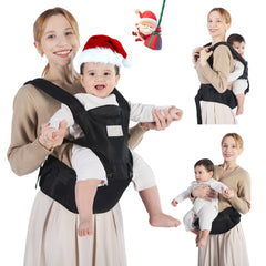 Mumgaroo baby carrier with hip seat in use, hands-free support for caregivers