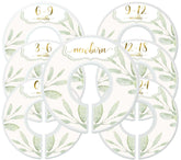 Mumsy Goose closet dividers with botanical gold design for easy newborn to 24-month organization.