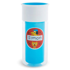 Munchkin Miracle 360 blue in-use water cup showing insulation benefits