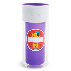 Custom name sticker on Munchkin cup helps kids identify their drink
