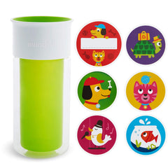 Munchkin Miracle 360 green insulated sippy cup with spill-proof lid for mess-free drinking.