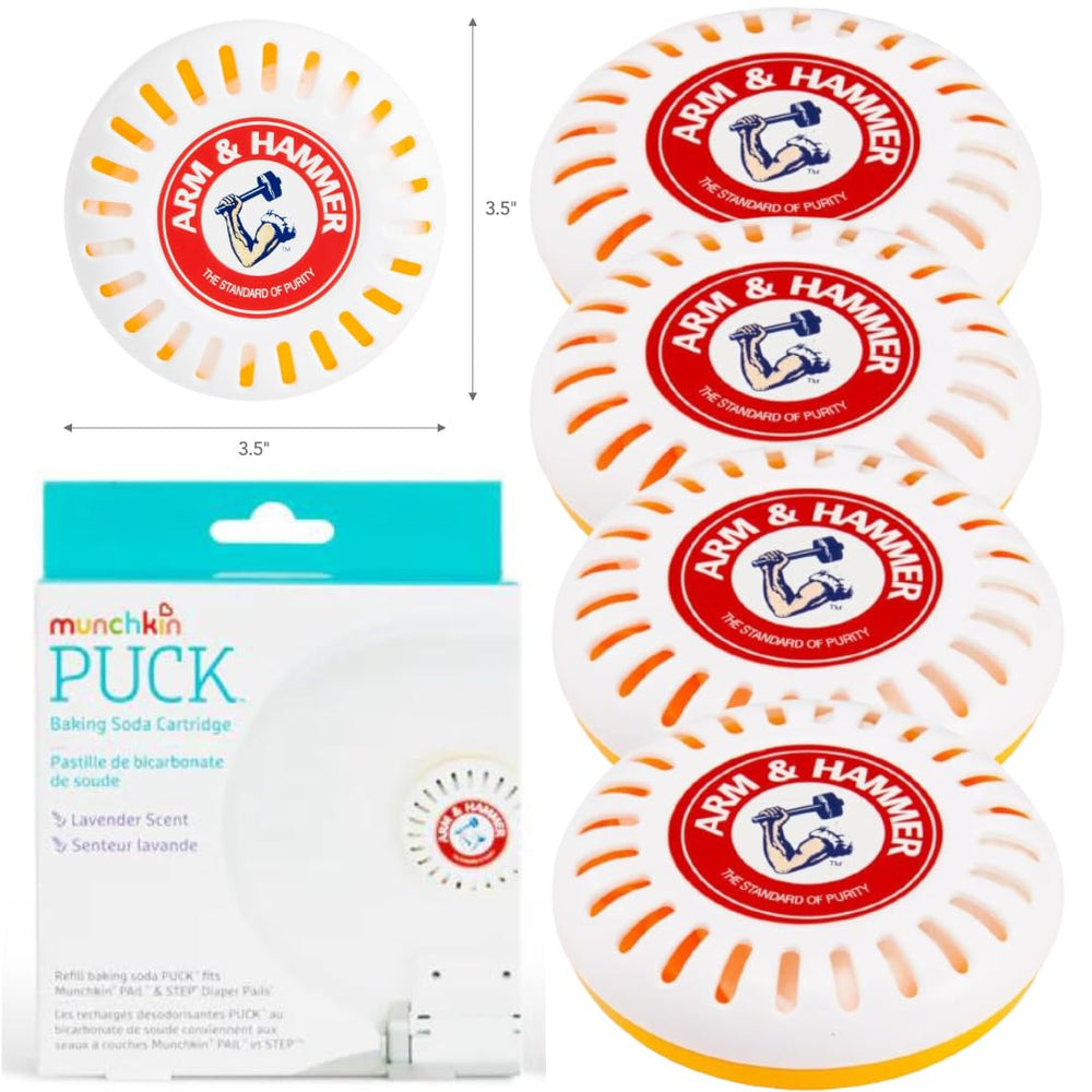 Munchkin lavender odor eliminator puck keeps diaper pails fresh.