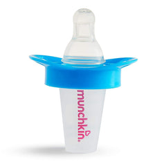 Munchkin The Medicator blue dispenser, assembled, for smooth liquid medicine delivery and reduced spills.