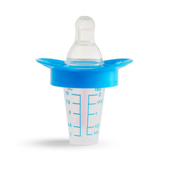 Munchkin The Medicator blue nipple close-up helps minimize taste-induced resistance.