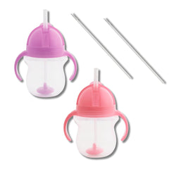 Munchkin weighted straw cup 7oz highlights easy-grip handles for toddlers during independent sipping.