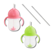 Munchkin Weighted Straw Cup pink with easy-grip handles supports tiny hands during sips.