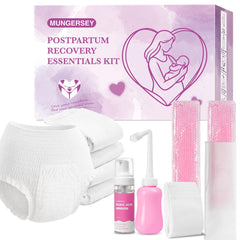 Mungersey postpartum essentials kit overview showing complete care for early recovery
