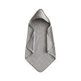 Mushie baby hooded towel gray closeup showing plush organic cotton for gentle bath time