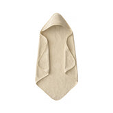 Mushie baby hooded towel in fog organic cotton offers gentle post-bath warmth.
